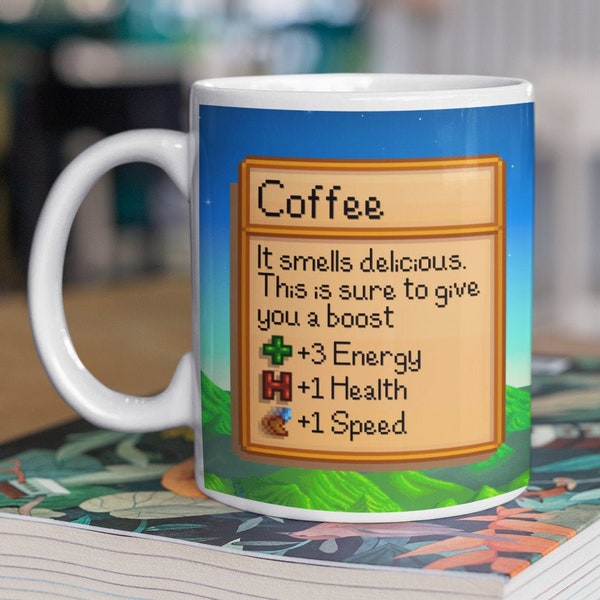 Stardew valley coffee Mug, Stardew Valley Inspired Mug, Coffee Stats, Gamer Gift, Birthday gift, Coffee Mug, coffee Stats, Sublimation