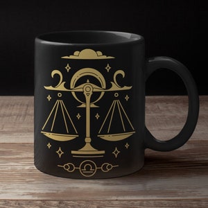 Libra Mug Zodiac Gifts Astrology Mug Libra Gifts Horoscope Birthday Gift for Her Libra Birthday September October Cup Black Gold Mug
