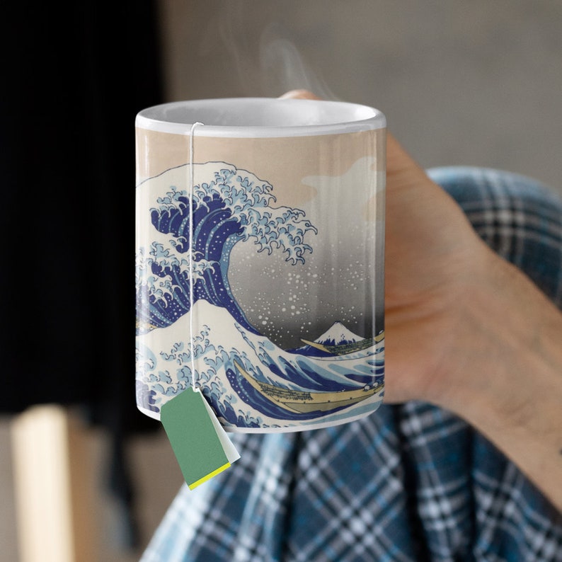 The Great Wave Off Kanagawa Mug, Japanese Art Manga Mug, Asian Classic Work Of Art Painting ukiyo-e artist Hokusai, big coffee mug, unique image 2