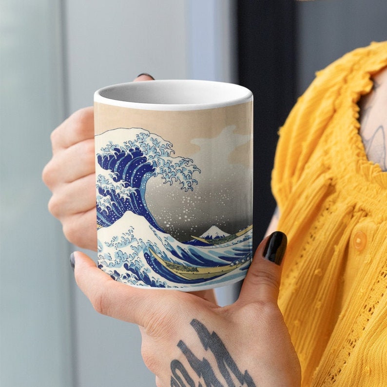 The Great Wave Off Kanagawa Mug, Japanese Art Manga Mug, Asian Classic Work Of Art Painting ukiyo-e artist Hokusai, big coffee mug, unique image 1