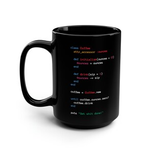 Caneca com código Ruby para programadores - Caneca de programação Ruby para presente com xícara de café preta imagem 6
