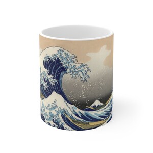 The Great Wave Off Kanagawa Mug, Japanese Art Manga Mug, Asian Classic Work Of Art Painting ukiyo-e artist Hokusai, big coffee mug, unique image 8