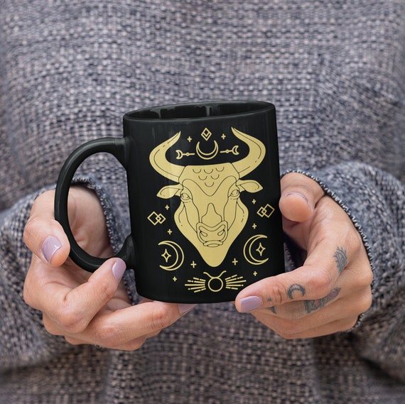 Taurus Mug Zodiac Gifts Astrology Mug Taurus Gifts Horoscope Birthday Gift for Her Taurus Birthday May April Cup Black Coffee Gold Mug