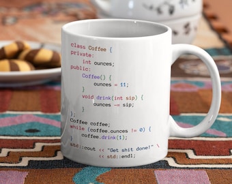 C Coffee Class White Mug, C++ Developer Mug, Cpp Programming Gift