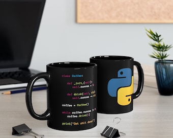 Programmer Coder Engineer Python Black Coffee Mug Gift Python Developer