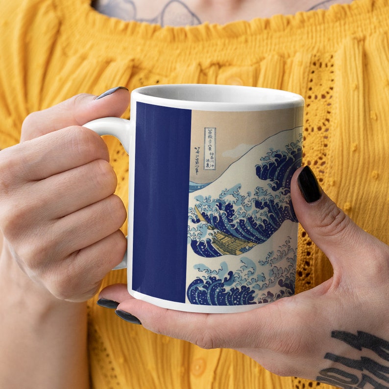The Great Wave Off Kanagawa Mug, Japanese Art Manga Mug, Asian Classic Work Of Art Painting ukiyo-e artist Hokusai, big coffee mug, unique image 3