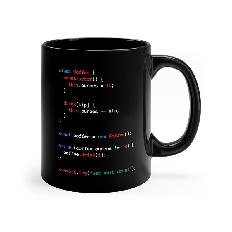 Java-Script schwarze Kaffeetasse, Web-Entwickler-Becher, Software-Entwickler-Geschenk, Kaffeetasse, Js-Programmierer Coder-Ingenieur-Geschenk Bild 3