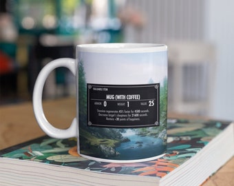 Tasse à café Skyrim, Tasse inspirée de Skyrim Elder Scrolls, Statistiques de café, Cadeau de joueur, Cadeau d’anniversaire, Tasse à café, Statistiques de café, Sublimation