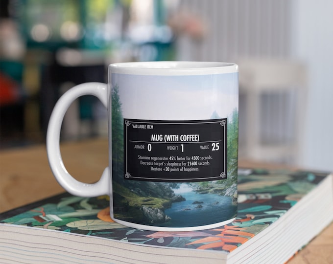 Skyrim coffee Mug, Skyrim Elder Scrolls Inspired Mug, Coffee Stats, Gamer Gift, Birthday gift, Coffee Mug, coffee Stats, Sublimation