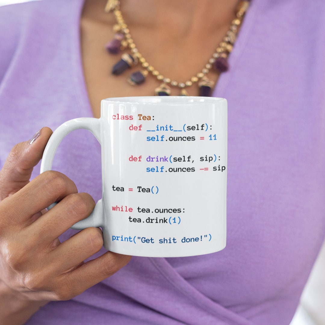 Python Tea Class White Mug, Programmer Mug, Python Code Mug, Developer ...