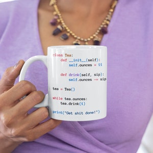 Python Tea Class White Mug, Programmer Mug, Python Code Mug, Developer Gift
