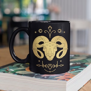 Aries Mug Zodiac Gifts Astrology Mug Aries Gifts Horoscope Birthday Gift for Her Aries Birthday March April Cup Black Gold Coffee Mug