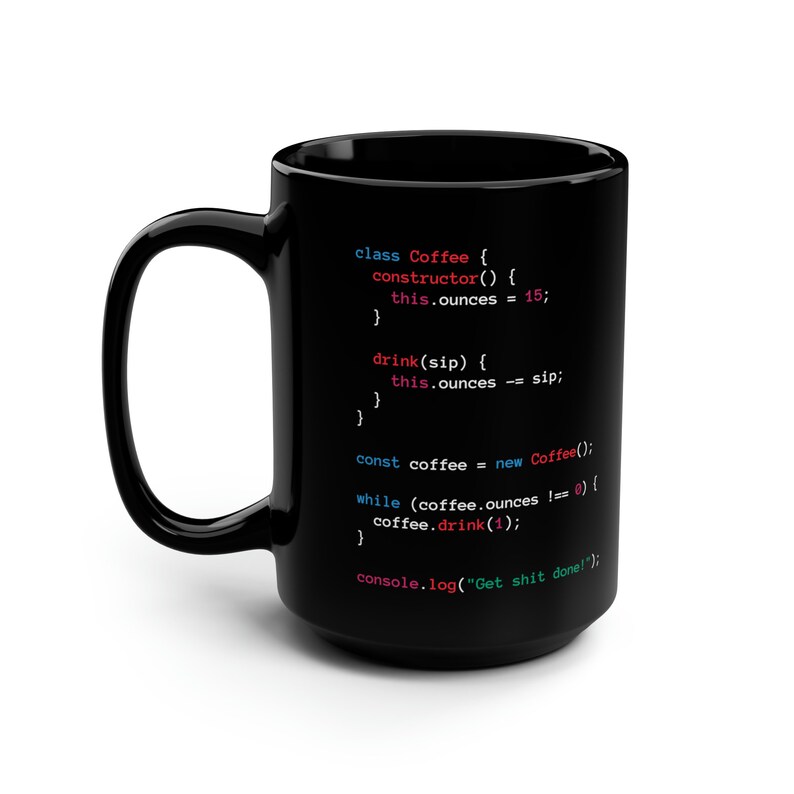 Java-Script schwarze Kaffeetasse, Web-Entwickler-Becher, Software-Entwickler-Geschenk, Kaffeetasse, Js-Programmierer Coder-Ingenieur-Geschenk Bild 5