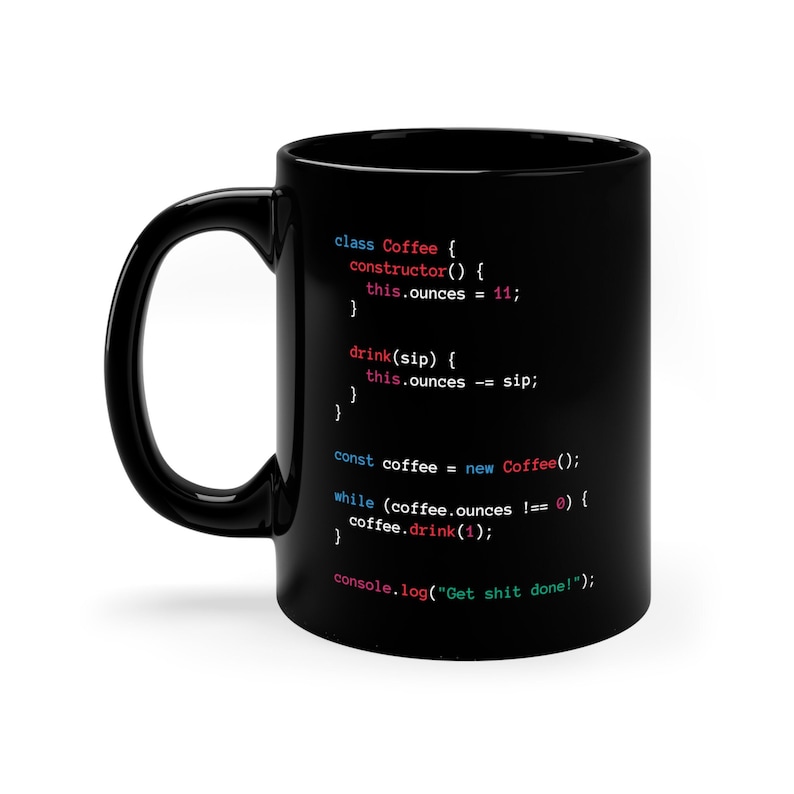 Java-Script schwarze Kaffeetasse, Web-Entwickler-Becher, Software-Entwickler-Geschenk, Kaffeetasse, Js-Programmierer Coder-Ingenieur-Geschenk Bild 1