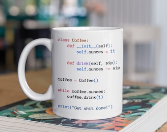 Taza blanca de clase de café Python, regalo de desarrollador de Python, taza de programación