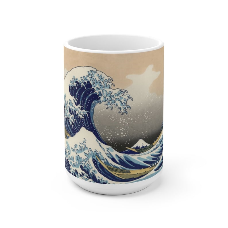 The Great Wave Off Kanagawa Mug, Japanese Art Manga Mug, Asian Classic Work Of Art Painting ukiyo-e artist Hokusai, big coffee mug, unique image 5