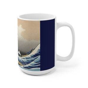 The Great Wave Off Kanagawa Mug, Japanese Art Manga Mug, Asian Classic Work Of Art Painting ukiyo-e artist Hokusai, big coffee mug, unique image 6