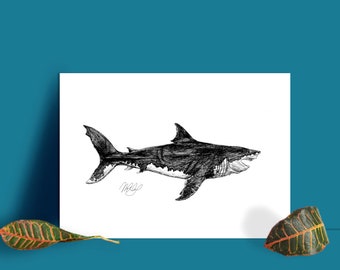 Megalodon Drawing Etsy