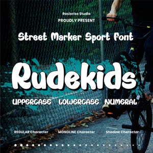 Rudekids - Police au pinceau, police de dessin animé, police au marqueur, police manuscrite, police de bande dessinée, police de graffiti, police originale, police Canva, police cursive, granuleux