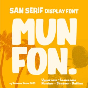 Munfon - Retro  Sans Serif Display Font, Retro  Fonts, Sans Serif Fonts, Cartoon Fonts, Comic Fonts, Bold Fonts, Unique Fonts, Apparel Fonts