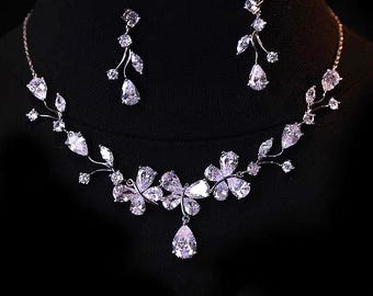 Sparkly Butterfly Bridal Necklace and Earrings Set, Elegant Diamond Zircon Jewelry, Luxury Wedding and Evening Choker Accessory