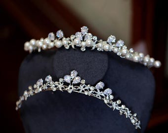 Sparkly Pearl Crystal Headband Crown, Bridal Hair Accessory, Kids Performance and Birthday Tiara, Elegant Party Headpiece