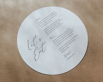 8" Round Wedding Charger Menus, Personalised Circle Menus