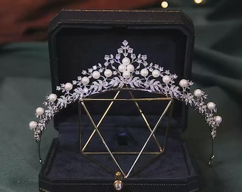 Pearl Crystal Bridal Tiara, Sweet Princess Wedding Crown