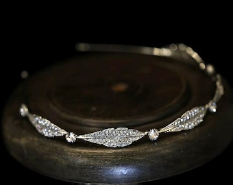 Minimalist Diamond Leaf Princess Crown, Elegant Bridal Headband, Chic Wedding Tiara and Birthday Gift for Women