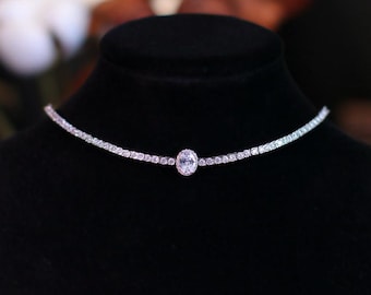 Crystal Bridal Choker Necklace, Elegant Collarbone Chain