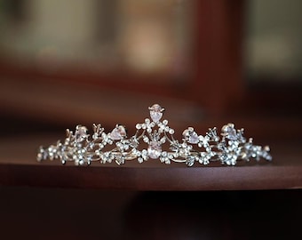 Elegant Crystal Bridal Crown, Delicate Princess Tiara for Wedding, Small Sparkly Headband, Photography Prop and Birthday Gift