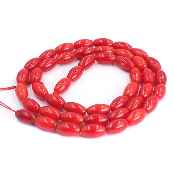 Olivary Red Coral Rice Loose Stone Beads For Jewelry Making Gemstone Strand 15" 