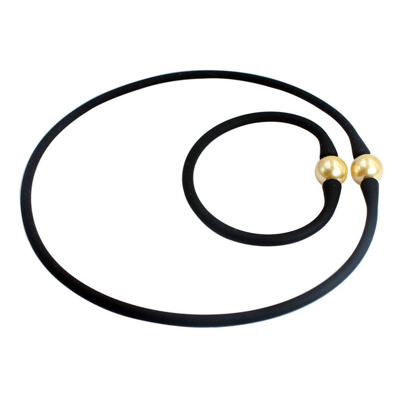 Natural 12mm Round Mother Of Pearl Shell Beads /& Black Silicone Rubber Stretch Necklace Bracelet Set
