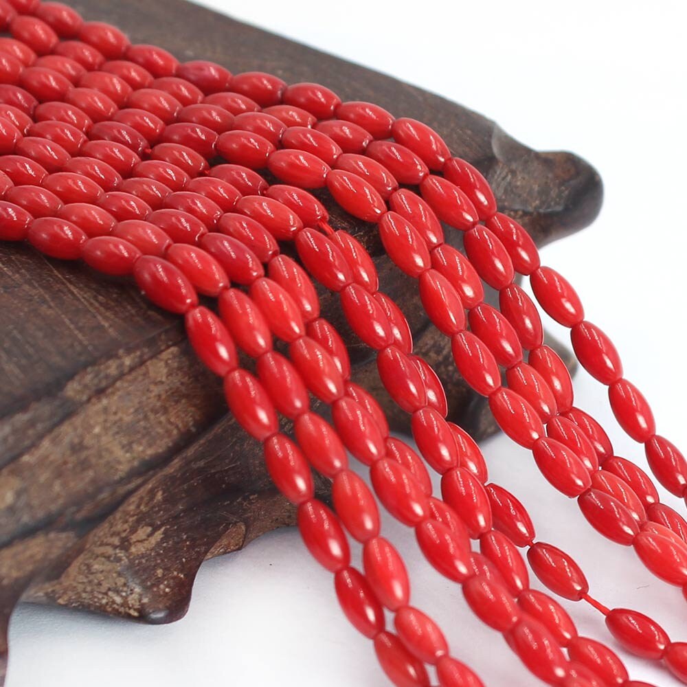 Olivary Red Coral Rice Loose Stone Beads For Jewelry Making Gemstone Strand 15" 