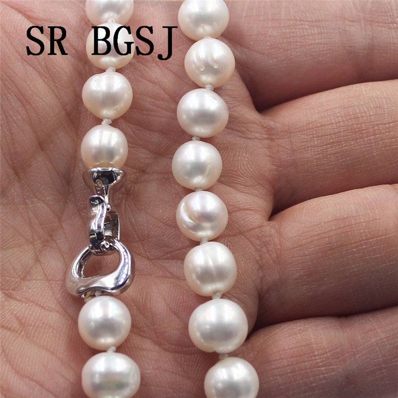 Handmade Natural 9-10mm AA Round White Pink Purple Freshwater Pearl Beads Copper Heart Clasp Knot Jewelry Necklace 18