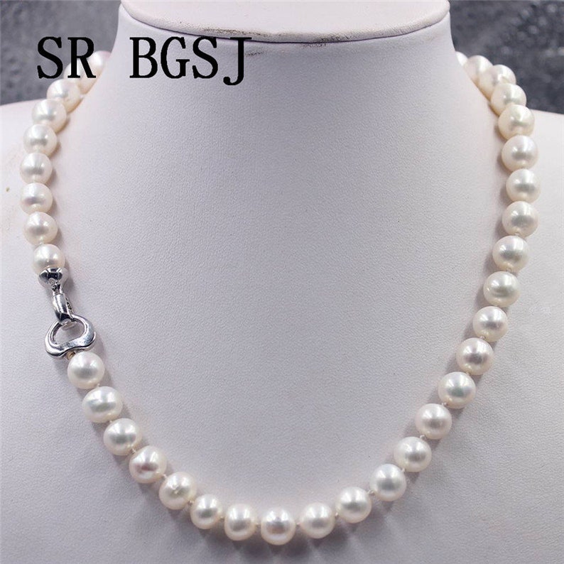 Handmade Natural 9-10mm AA Round White Pink Purple Freshwater Pearl Beads Copper Heart Clasp Knot Jewelry Necklace 18