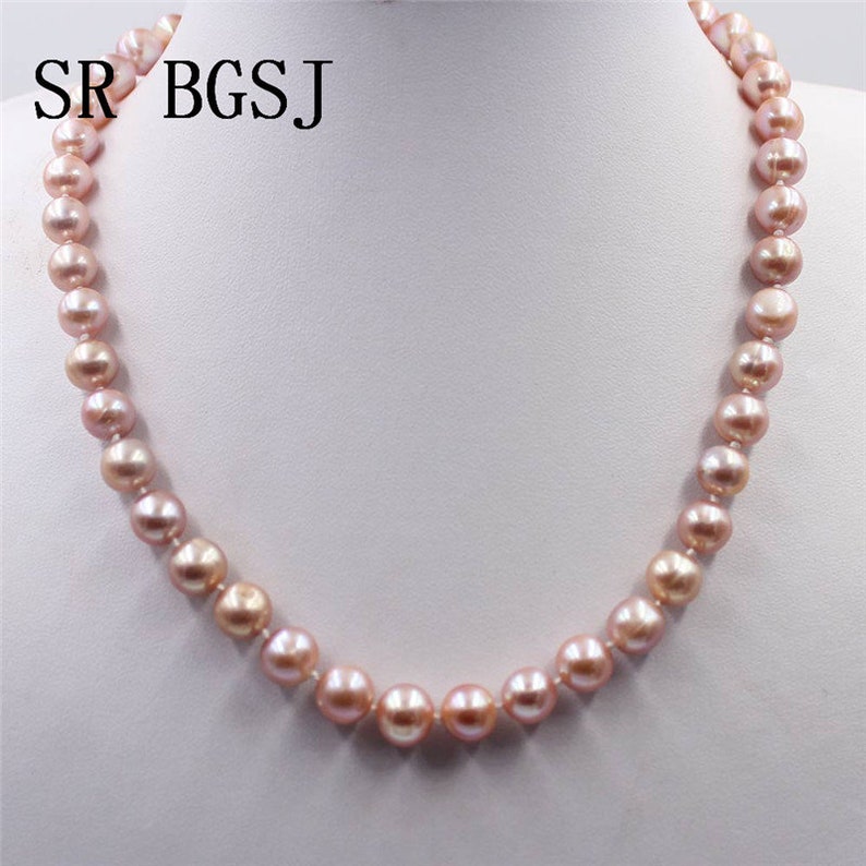 Handmade 6-7mm,7-8mm,8-9mm,9-10mm Natural Nearly Round Purple Freshwater Pearl Knot Jewelry Necklace Braclet Earrings Set