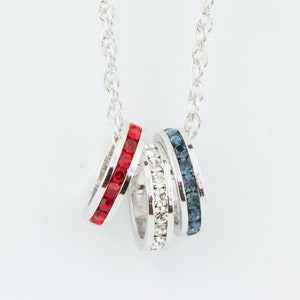 I Love America! Sterling Silver, Red, White and Blue Swarovski Crystal Pendant Charm Necklace