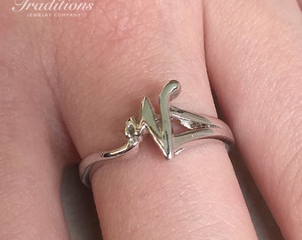 V Initial Ring Etsy