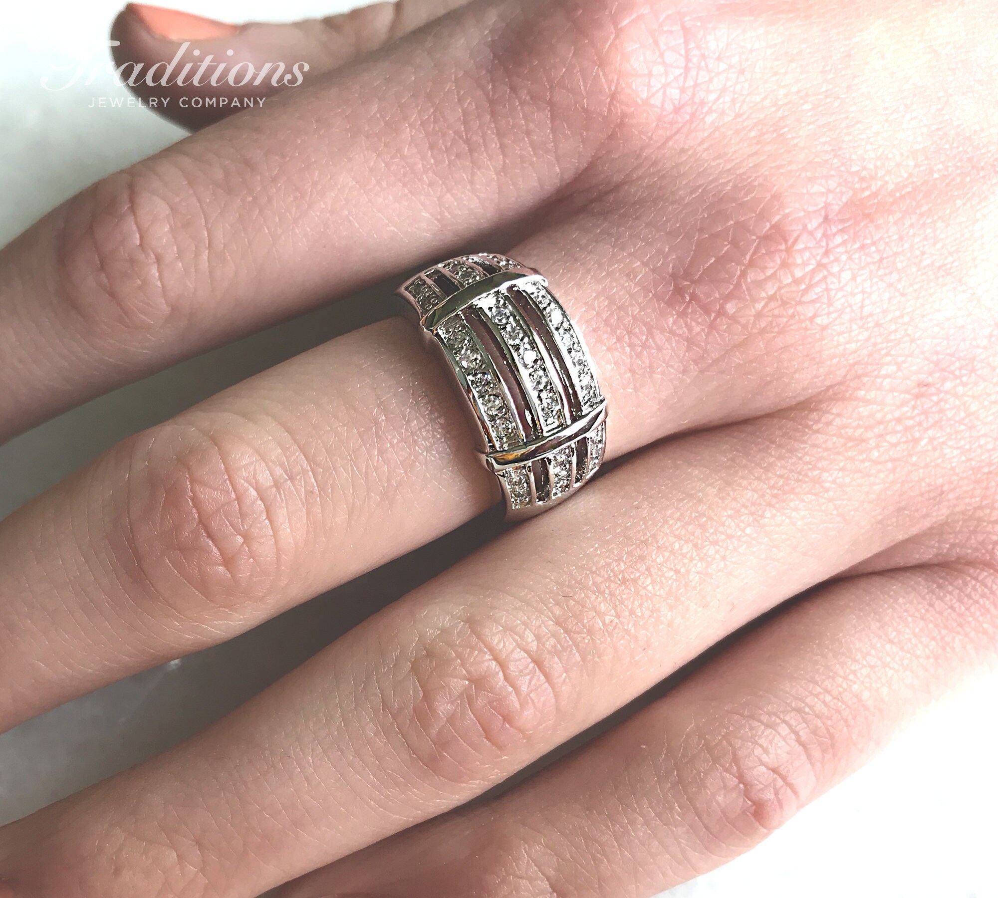 Platinum Plated Sterling Silver 3-band Ring Set With