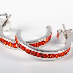 1/2 Inch Diameter Traditions Sterling Silver Swarovski Crystal Semi-Hoop Ruby Earrings