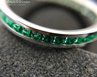 Traditions Semi-Precious Sterling Silver Channel-Set Emerald May Birthstone Eternity Ring - stacking ring - handmade engagement ring