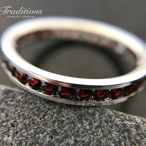 Traditions Semi-Precious Sterling Silver Channel-Set Garnet January Birthstone Eternity Ring - stacking ring - handmade engagement ring
