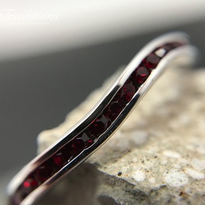 Sterling Silver Garnet Swarovski January Birthstone Stackable Wave Ring - stacking ring - wedding band - handmade engagement ring