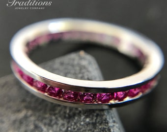 Semi-Precious Ruby Eternity Ring in Sterling Silver - July Birthstone - Stacking Ring - Wedding Band - Handmade Engagement Ring