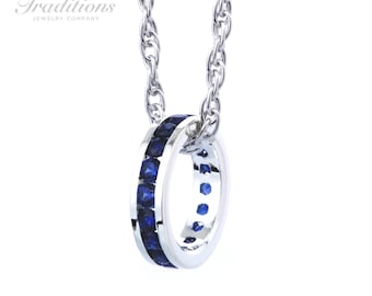 Traditions Semi Precious Sterling Silver Channel-Set Blue Sapphire September Birthstone Pendant Charm Necklace