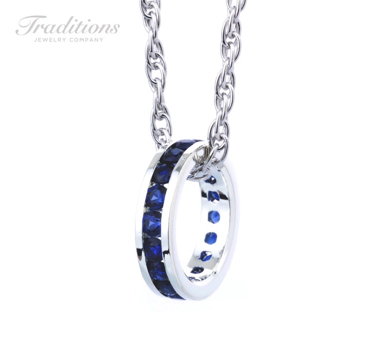 Traditions Semi Precious Sterling Silver Channel-Set Blue Sapphire September Birthstone Pendant Charm Necklace image 1