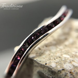Sterling Silver Amethyst Swarovski February Birthstone Stackable Wave Ring - stacking ring - wedding band - handmade engagement ring
