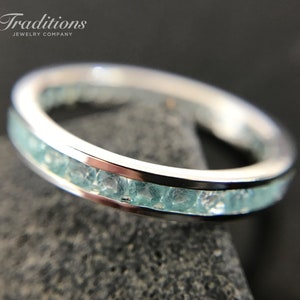 Traditions Semi-Precious Sterling Silver Channel-Set Apatite March Birthstone Eternity Ring - stacking ring - handmade engagement ring