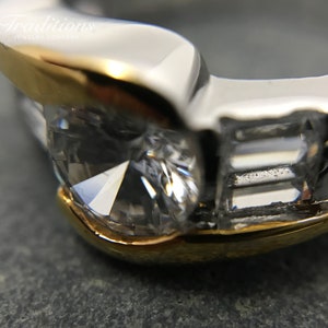 Platinum and Gold plated Sterling Silver ring set with flawless White Cubic Zirconias - Engagement Ring